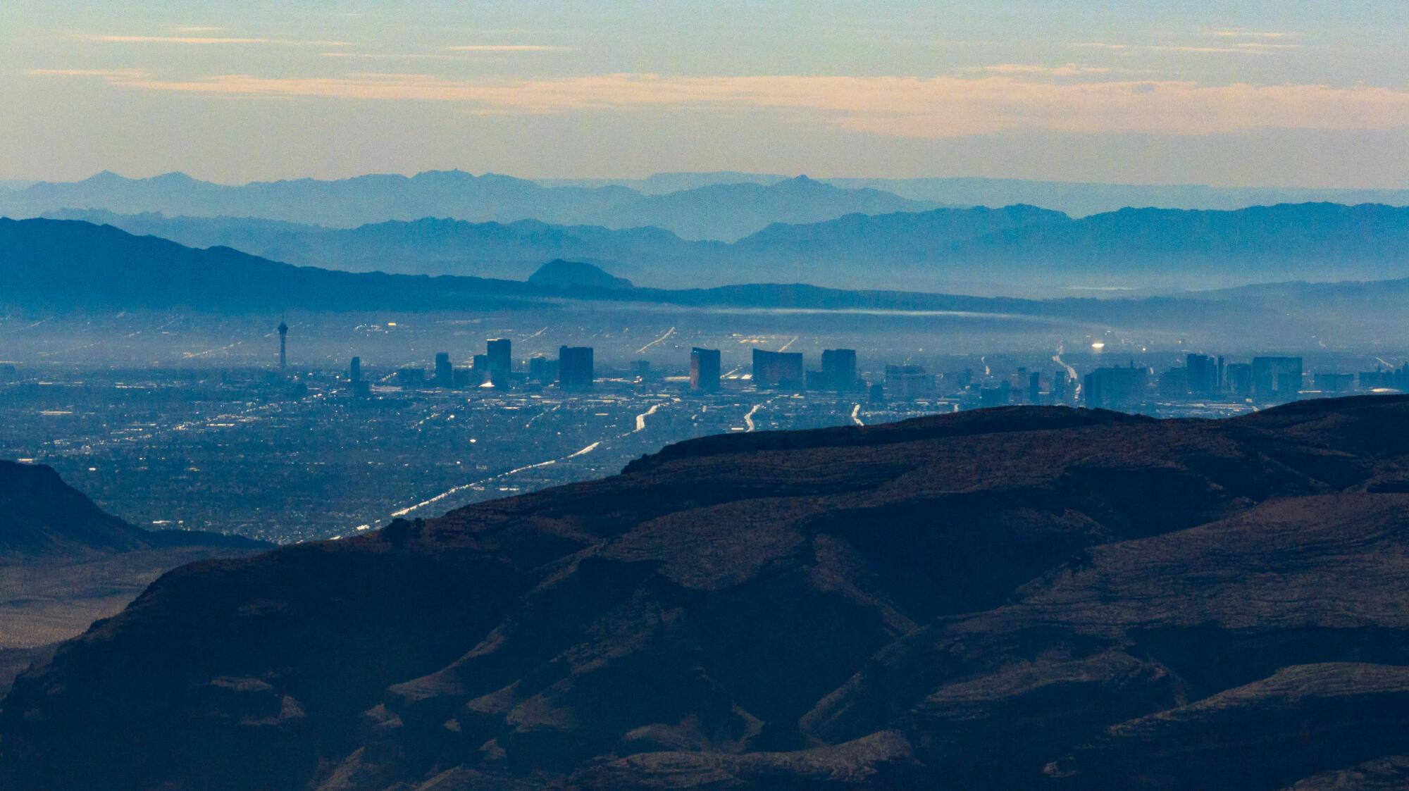 The Las Vegas Strip viewed from a canyon 20 miles west 