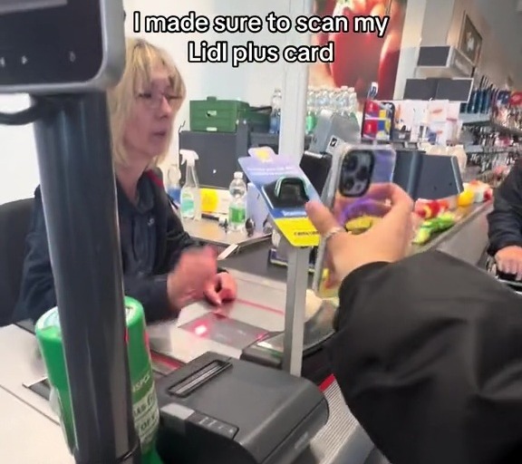 Becky bought a single lime for 24p, and then scanned her Lidl Plus app as she paid