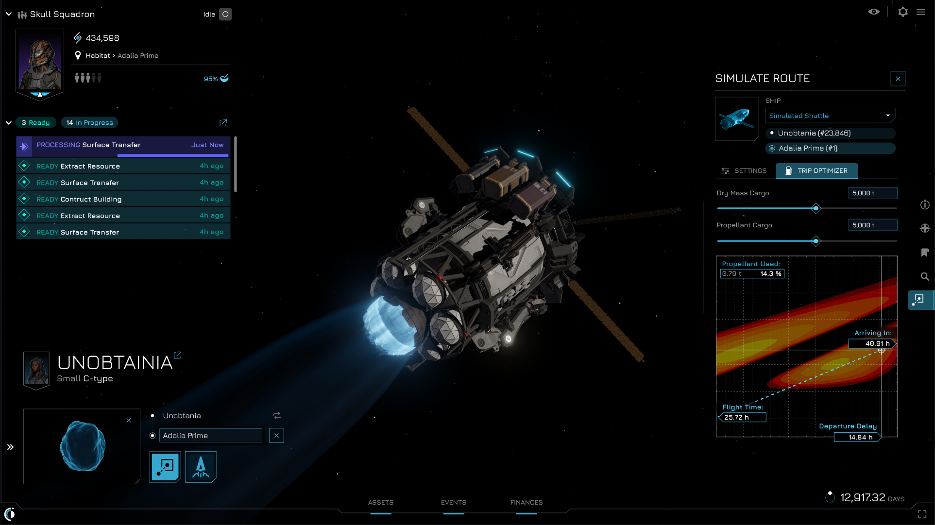 In-game user interface for traveling between asteroids in the belt