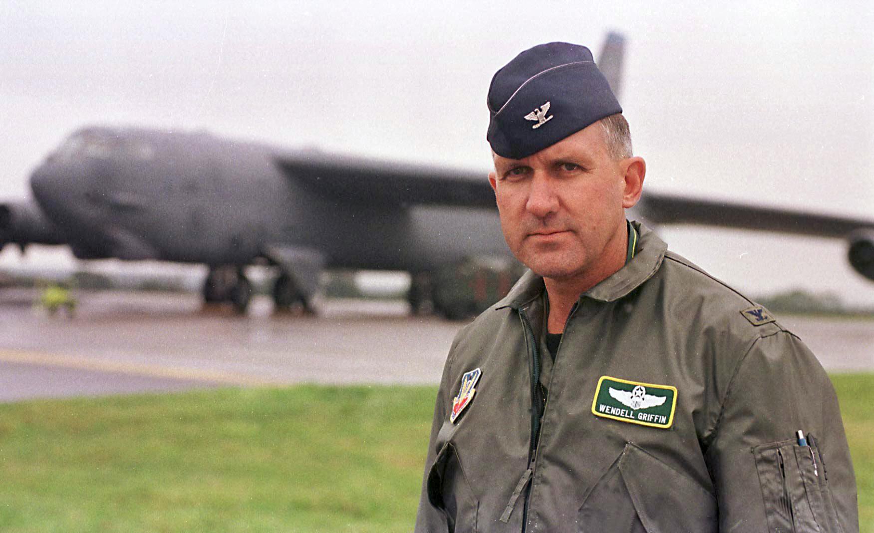 US Air Force Colonel Wendell Griffin, commander of the six B-52s bombers ready for action at RAF Fairford