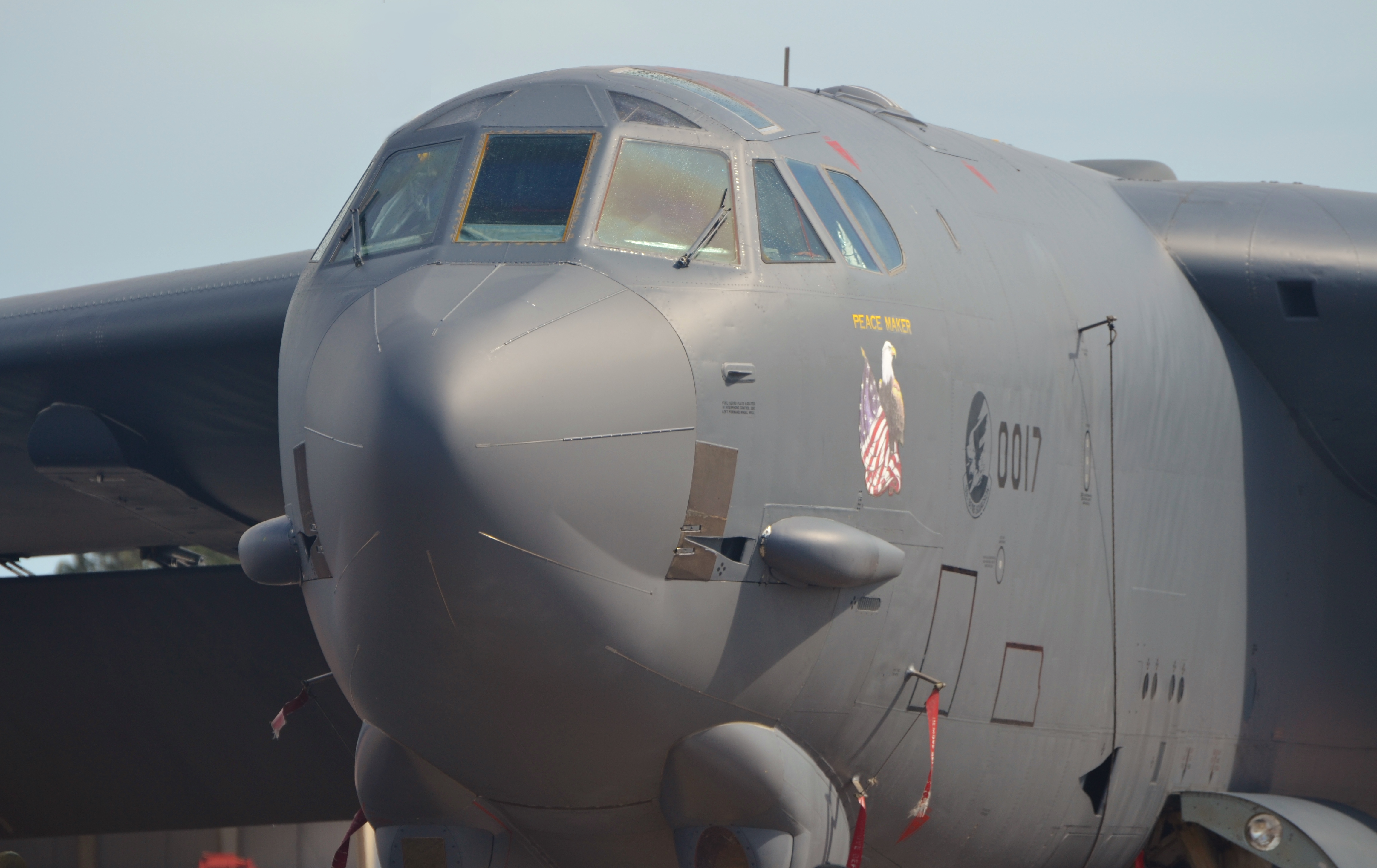 A US Air Force B-52 Bomber is seen on the runway at Tyndall Air Force base