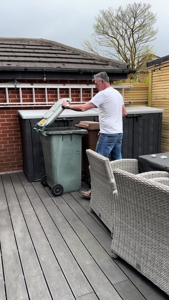 Owen demonstrated exactly how he moves two wheelie bins at once