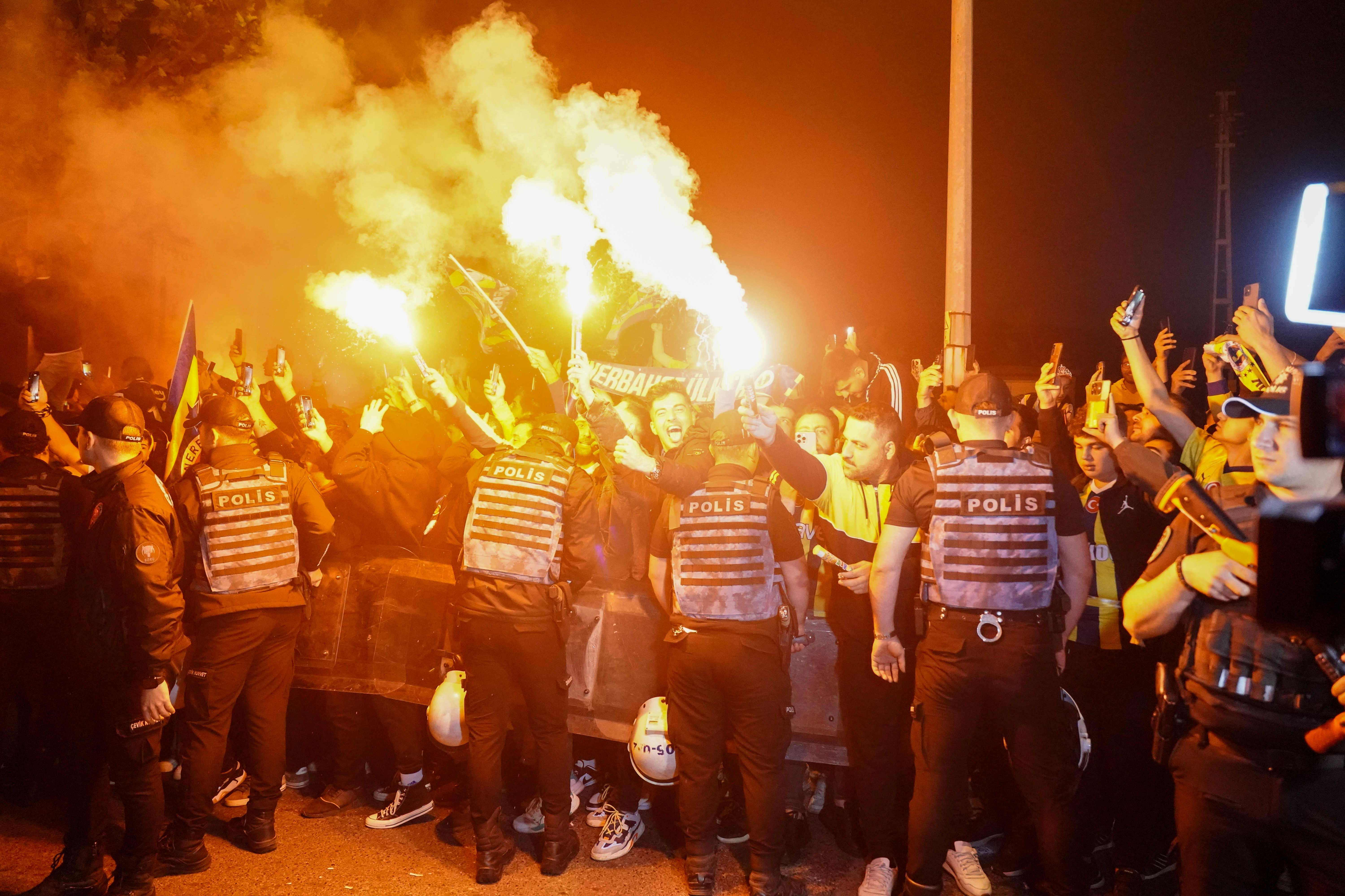 Fenerbahce supporters celebrate their recent Super Lig win over Galatasaray