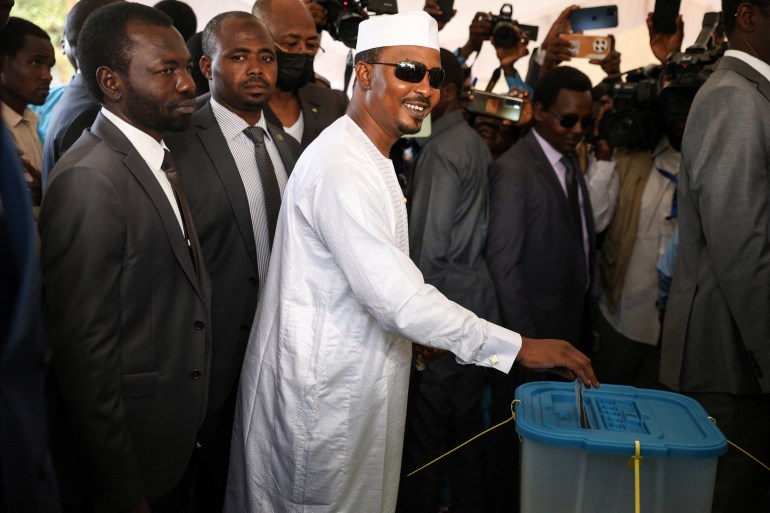 President Mahamat Idriss Deby casts his vote in the presidential race.