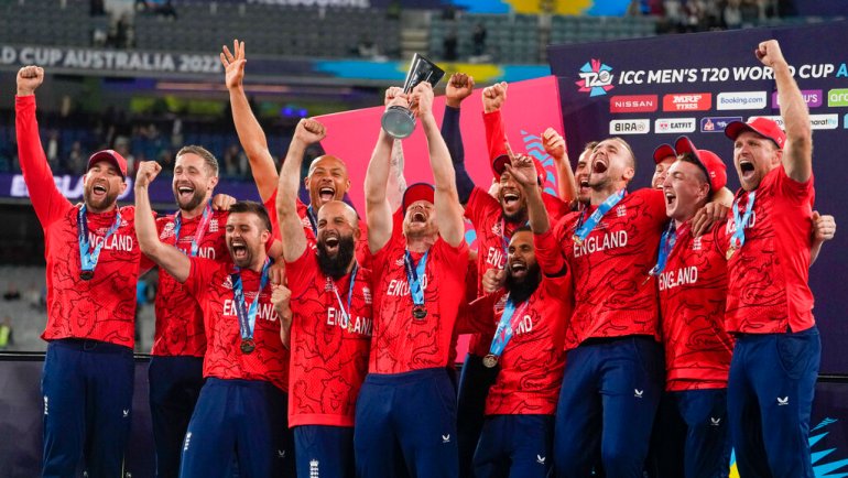 England's cricketers celebrate the 2022 World Cup