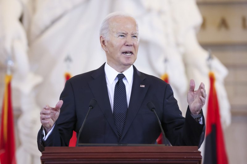 President Joe Biden delivers the keynote address at the U.S. Holocaust Memorial Museum’s Annual Days of Remembrance ceremony at the U.S. Capitol in Washington DC on Tuesday. Photo by Michael Reynolds/UPI