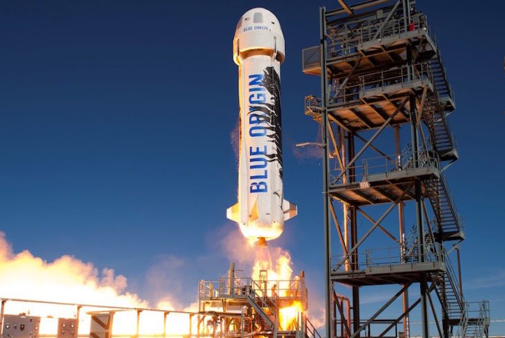 Blue Origin's New Shepard rocket lifts off from Texas. The company owned by Jeff Bezos on Sunday completed its first successful mission after a failed launch in 2022. On board the flight was former Air Force pilot Ed Dwight, who at age 90 finally flew to space after being turned down by NASA in the 1960s. Photo courtesy of Blue Origin