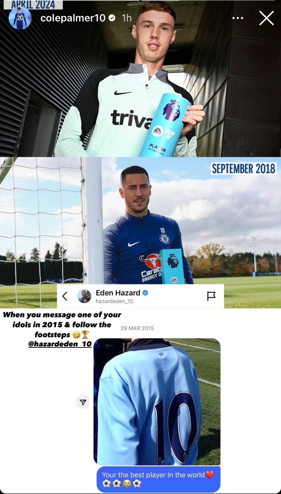 Cole Palmer has shared a DM he sent Eden Hazard back in 2015