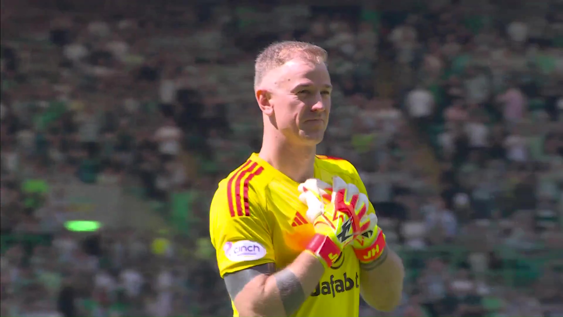 Joe Hart looked emotional as he was honoured by Celtic fans during his last game at Celtic Park