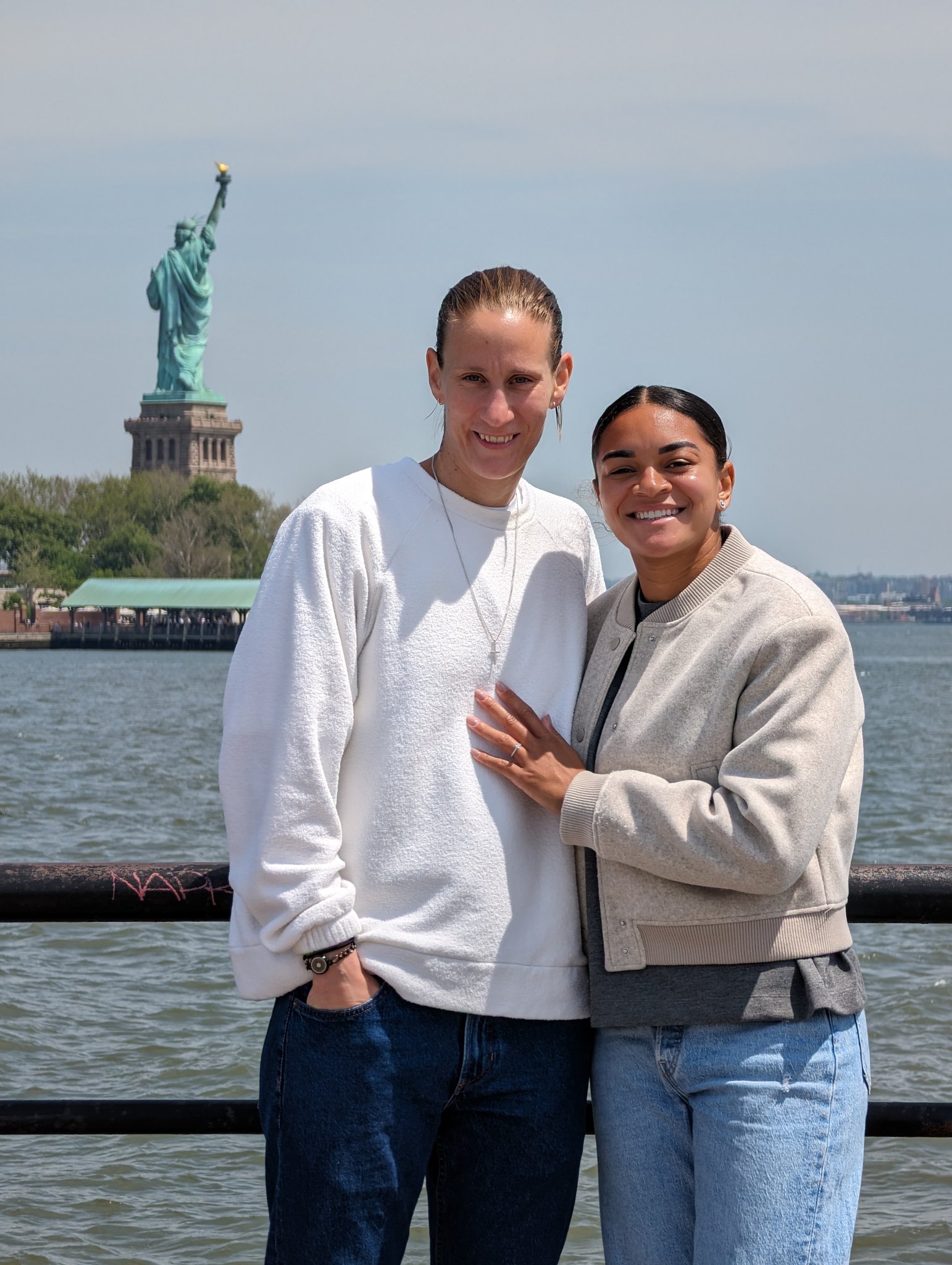 It appears that the big question was popped in front of New York's Statue of Liberty