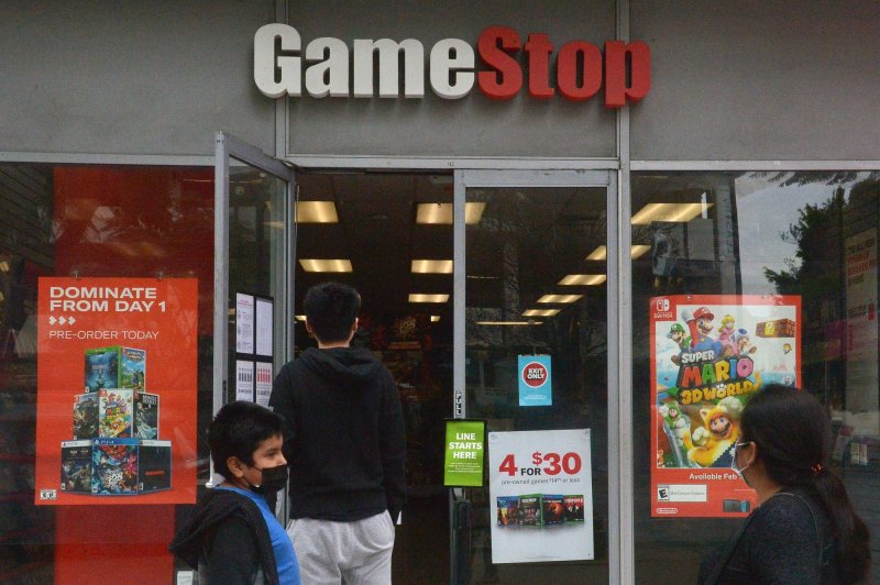 Gamestop Friday reported first quarter net losses within a range of $27 million to $37 million. It also announced it would sell up to 45 million shares of common stock. The company's share prices dropped more than 20% in early Friday trading. File Photo by Jim Ruymen/UPI