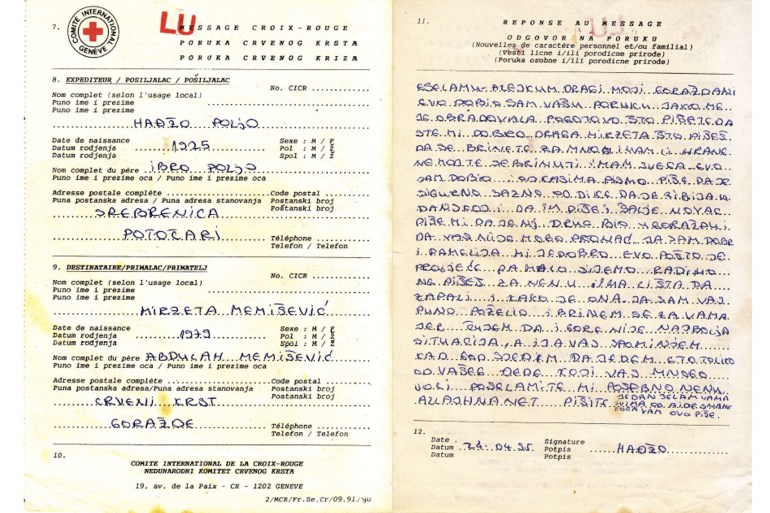 two pages of a letter from the author's grandfather handwritten in Bosnian