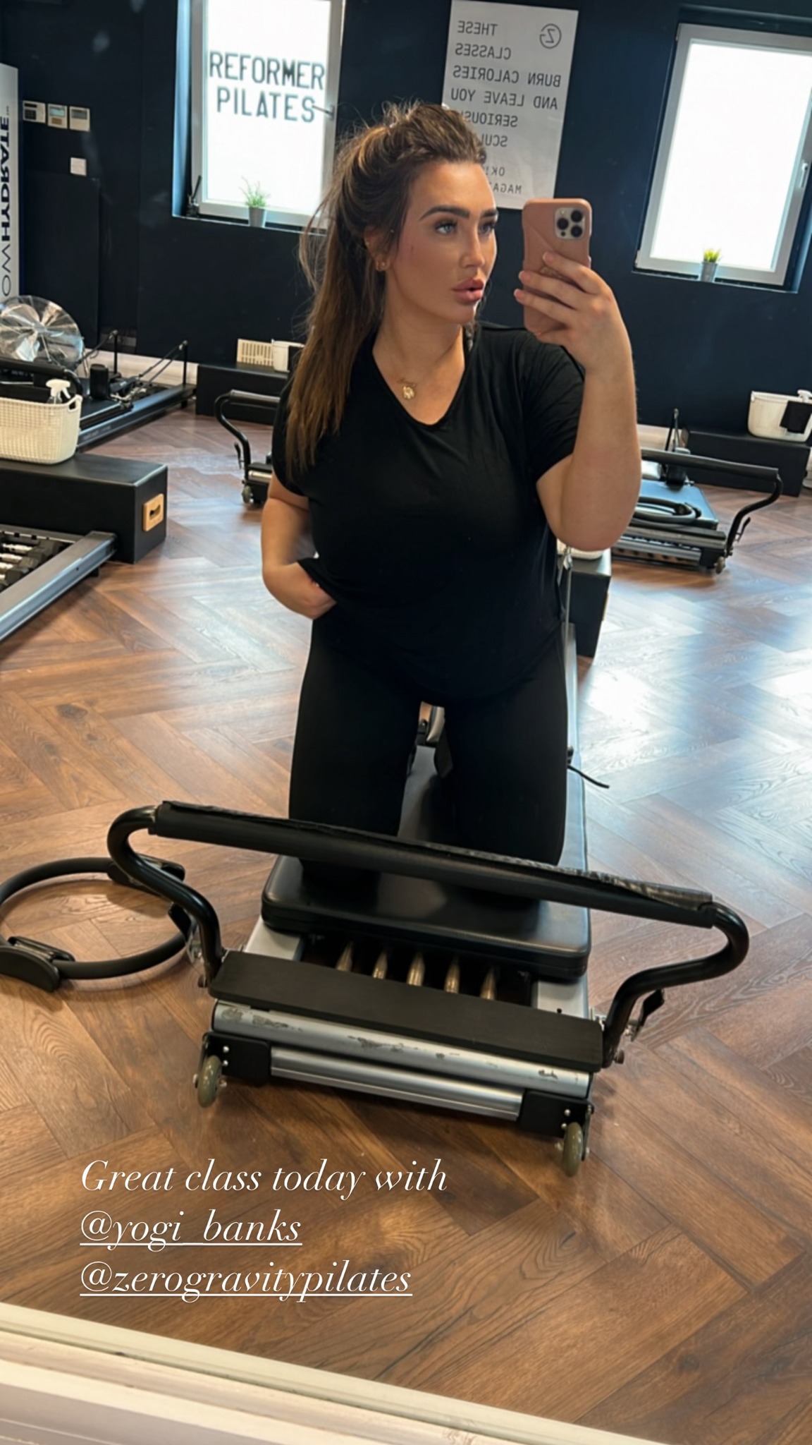 Lauren Goodger posed after a sweaty pilates session