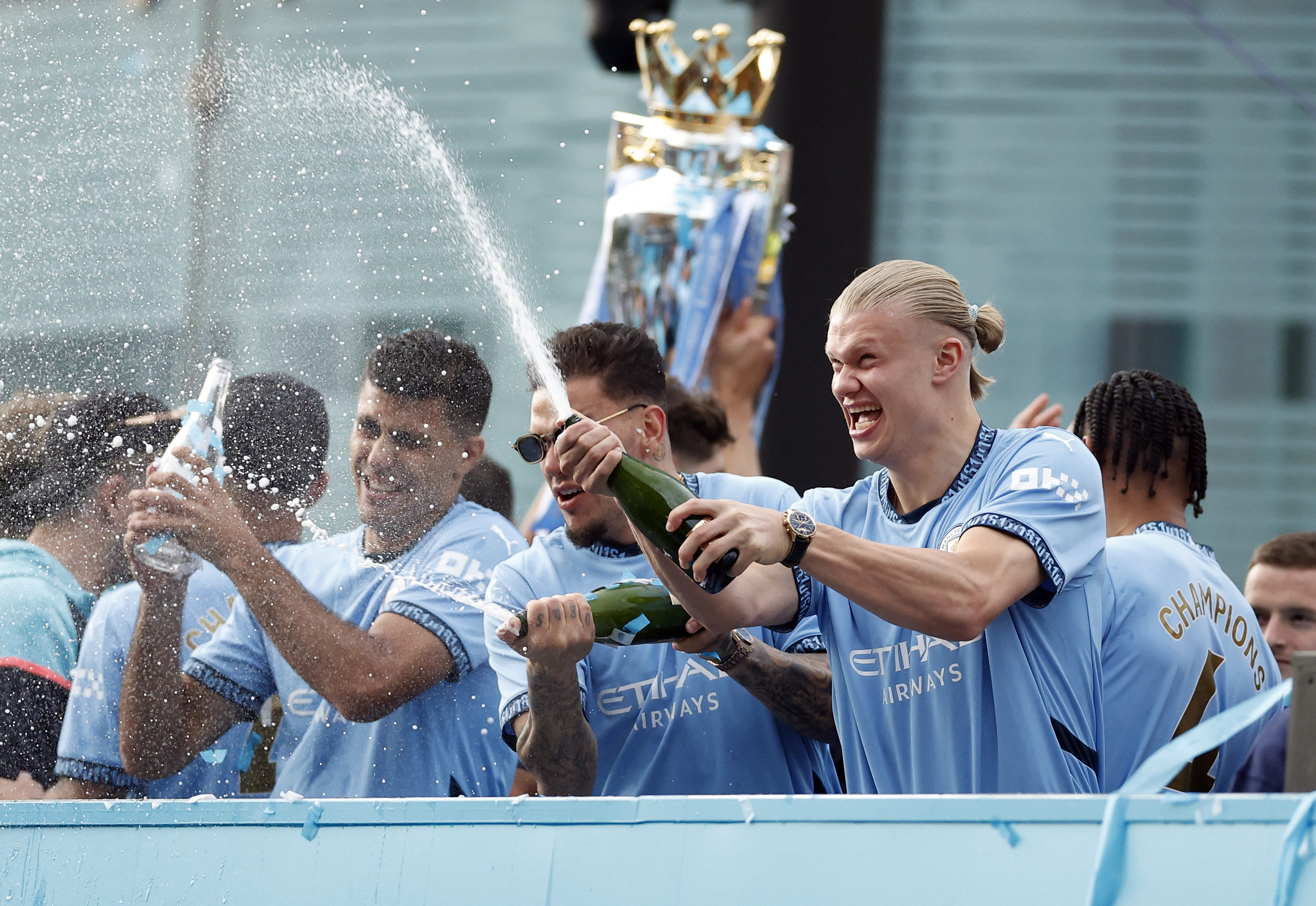 Manchester City’s Erling Haaland leads the celebrations