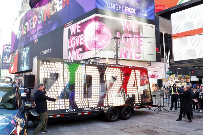 The giant, seven-foot-tall numerals for "2024" arrive in Times Square eleven days before the highly anticipated December 31st Times Square New Year's Eve celebrations in New York City on Wednesday, December 20, 2023. Trevor Bickford was sentenced to 27 years in prison this week for his 'brazen' knife attack on NYPD officers in Times Square. Photo by John Angelillo/UPI