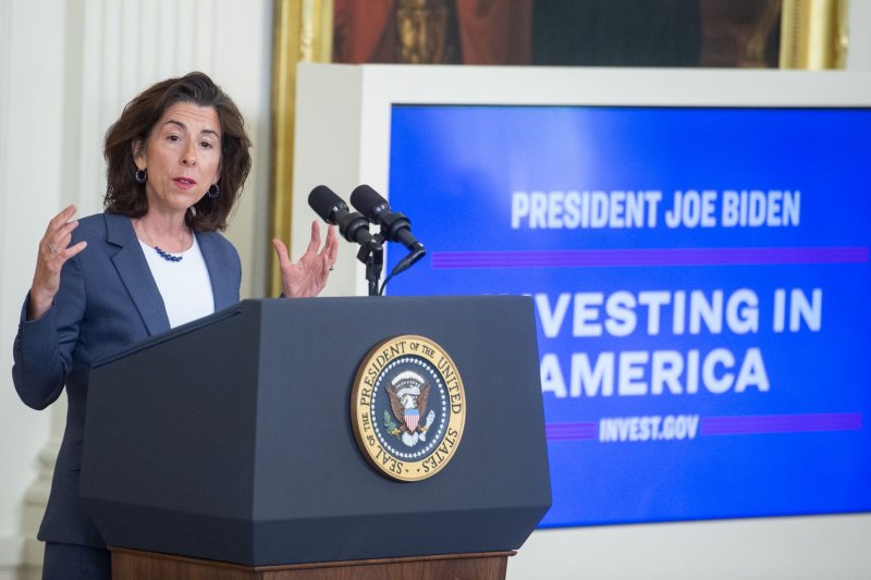 U.S. Commerce Secretary Gina Raimondo offers remarks in June 2020 in the East Room of the White House. Paid for by the Inflation Reduction Act, the $6.6 million will be dolled out to six higher learning institutions that will collectively work as the CADRE to improve weather forecasts using enhanced numerical weather prediction systems. File Photo by Rod Lamkey/UPI