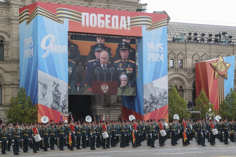 Russia's Victory Day celebrations marking the 79th anniversary of its defeat of Nazi Germany in World War II kicked off with a scaled-back version of the traditional military parade in Moscow's Red Square with President Putin saying his country was going through a "difficult" time. Photo by Maxim Shipenkov/EPA-EFE