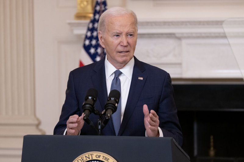 President Joe Biden delivered remarks on the conviction of former President DonaldTrump before announcing a proposal for a cease-fire between Israel and Hamas in the State Dining Room of the White House on Friday. Photo by Michael Reynolds/UPI