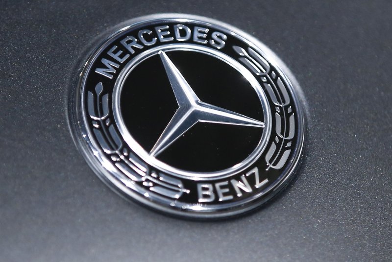 The Mercedes Benz logo is on the hood of a Mercedes on display at the 2018 New York International Auto Show at the Jacob K. Javits Convention Center on March 28, 2018. The company's Alabama plant is voting to unionize on Friday. File Photo by John Angelillo/UPI