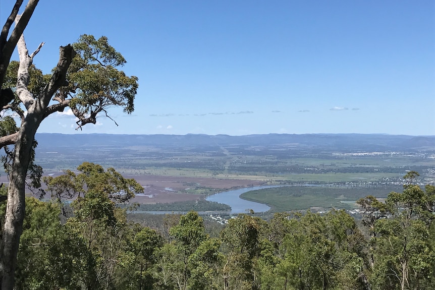 View of landscape and bendy river from a mountain