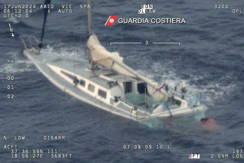 a sailboat has capsized about 120 miles off the Italian coast of Calabrian. The Italian Coast Guard said it is searching for missing passengers. Image courtesy Italian Coast Guard/X