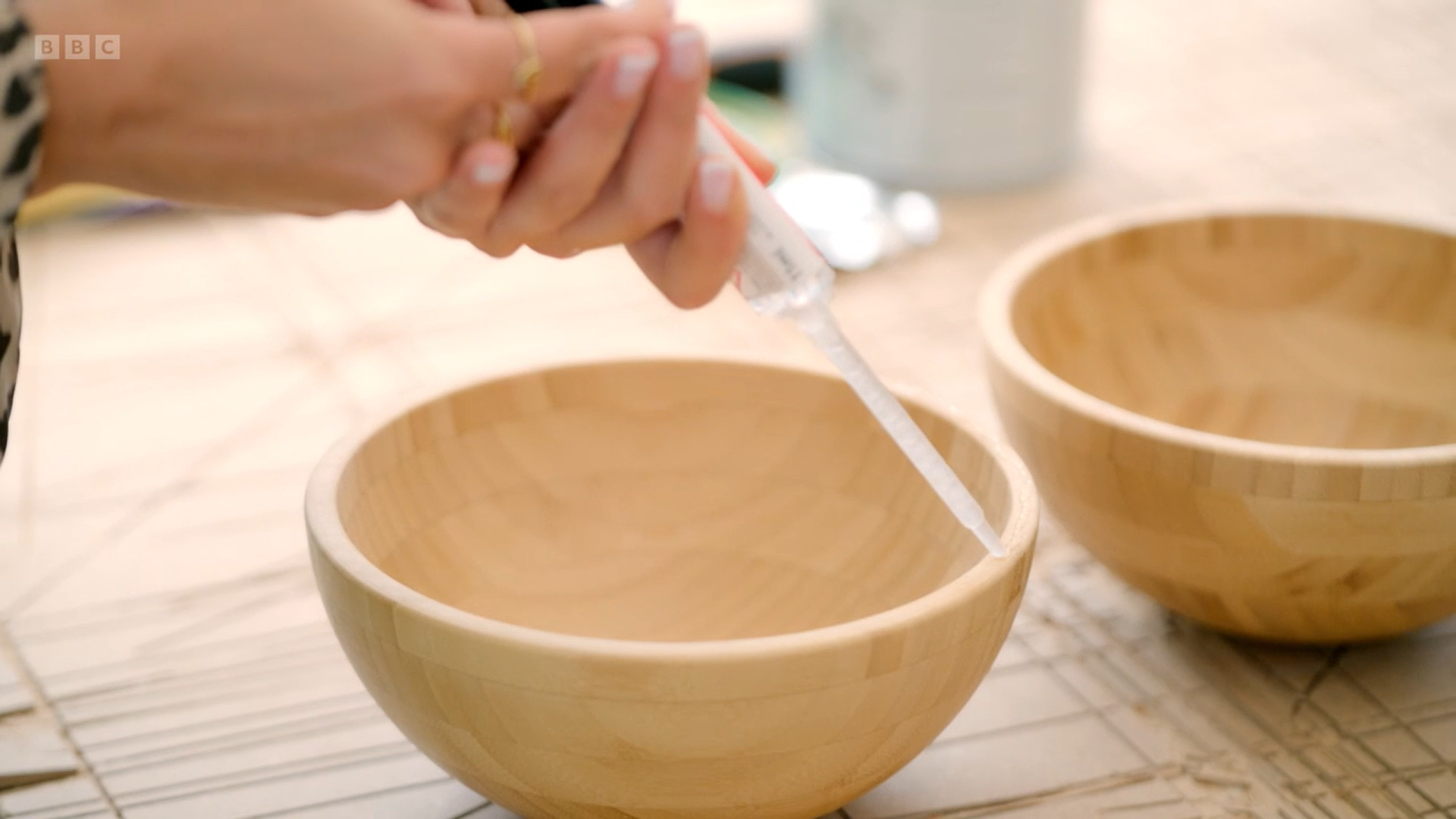 Stacey used epoxy glue to secure the two bowls together