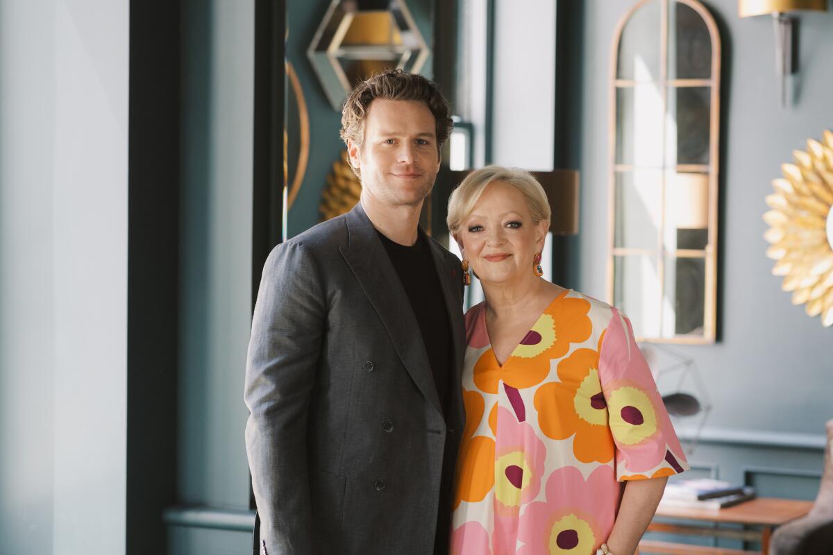 "Merrily We Roll Along" star Jonathan Groff with director Maria Friedman.