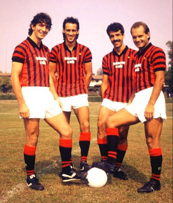 Hateley, second left, went on to match AC Milan team-mates Paolo Rossi, Paolo Virdis and Ray Wilkins for hair flair, plus was the best of the bunch in the air!