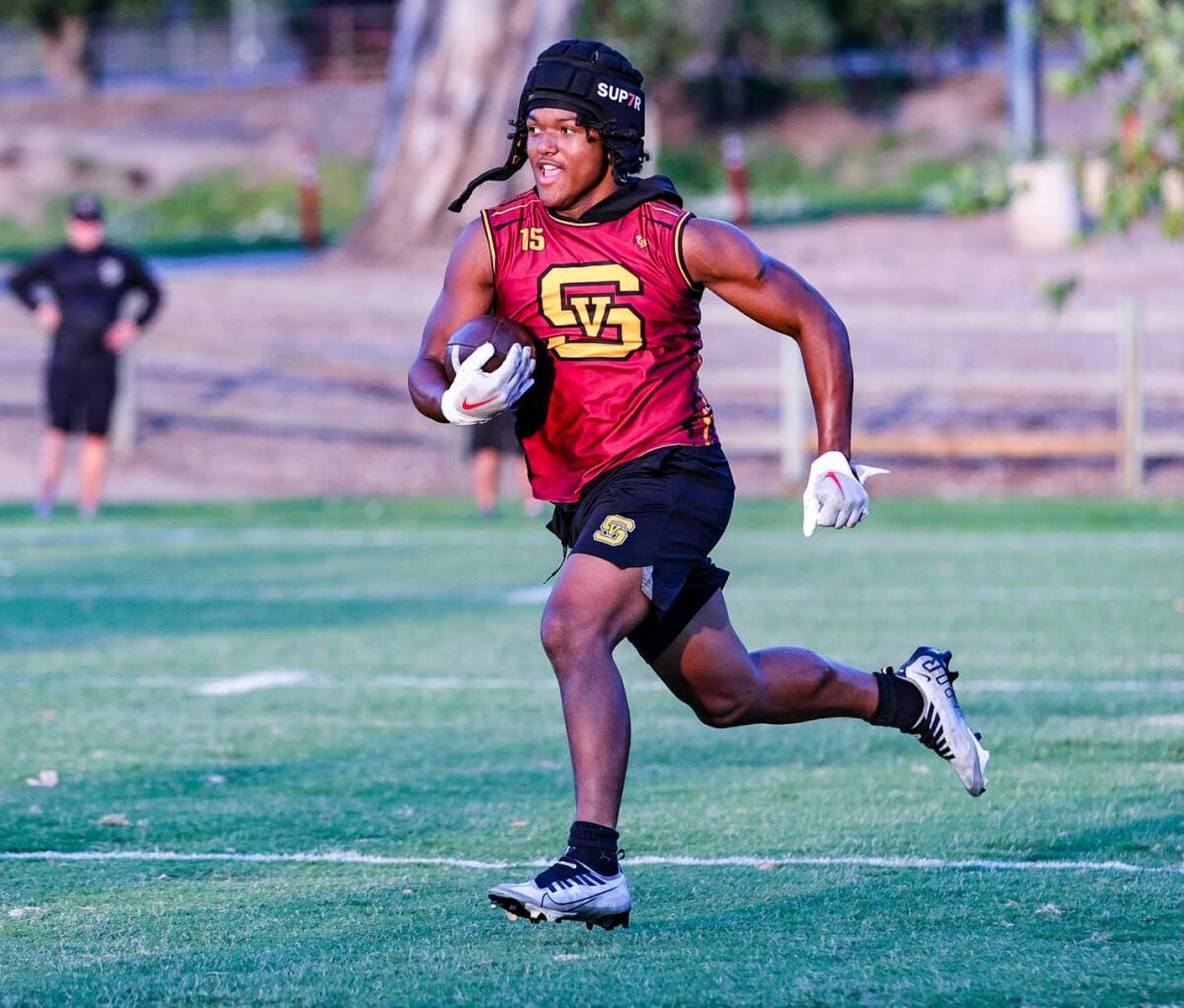 Running back Brice Hawkins of Simi Valley in action on Saturday at the Saugus seven on seven tournament.