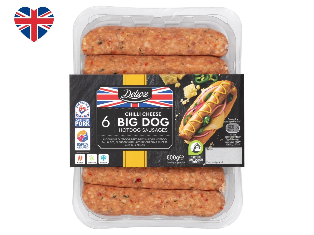 Get the Deluxe Six Big Dog chilli cheese hot dog ­sausages for £3.49