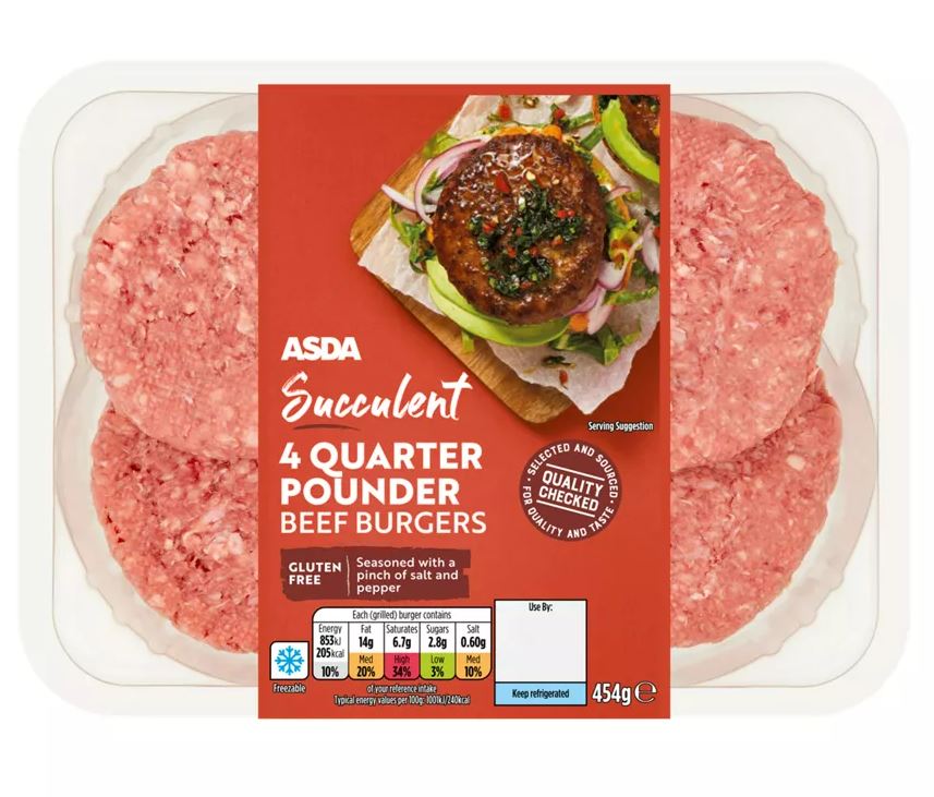 Pick up a pack of four ­quarter-pounder burgers for £3.50 at Asda