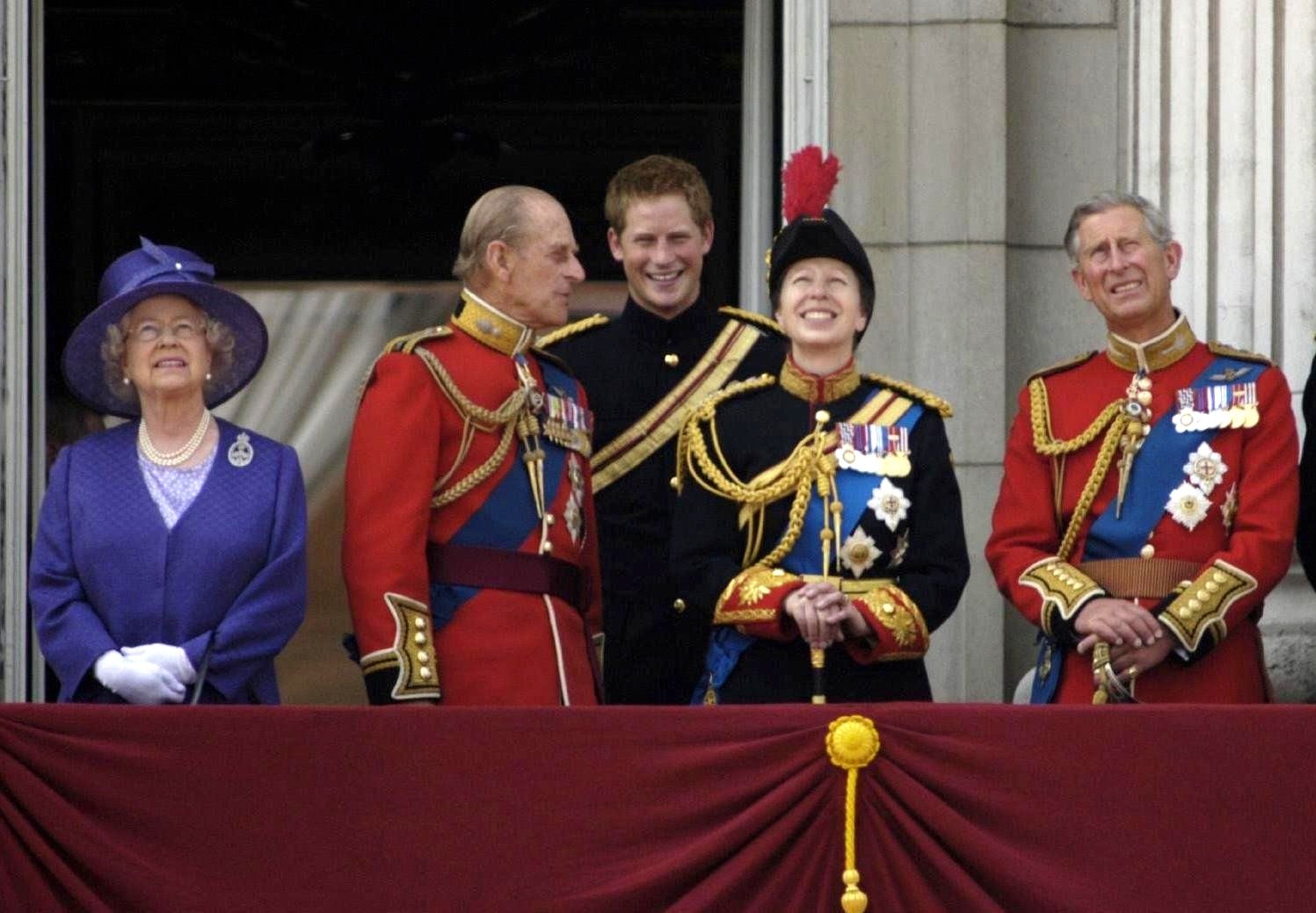 Prince Harry laughs with Prince Philip at Trooping the Colour in 2006