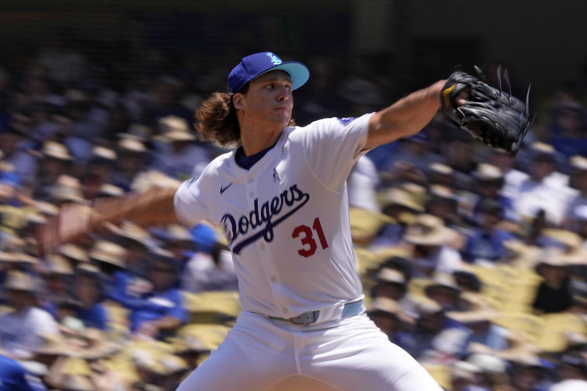 Dodgers starting pitcher Tyler Glasnow delivers during the first inning Sunday.