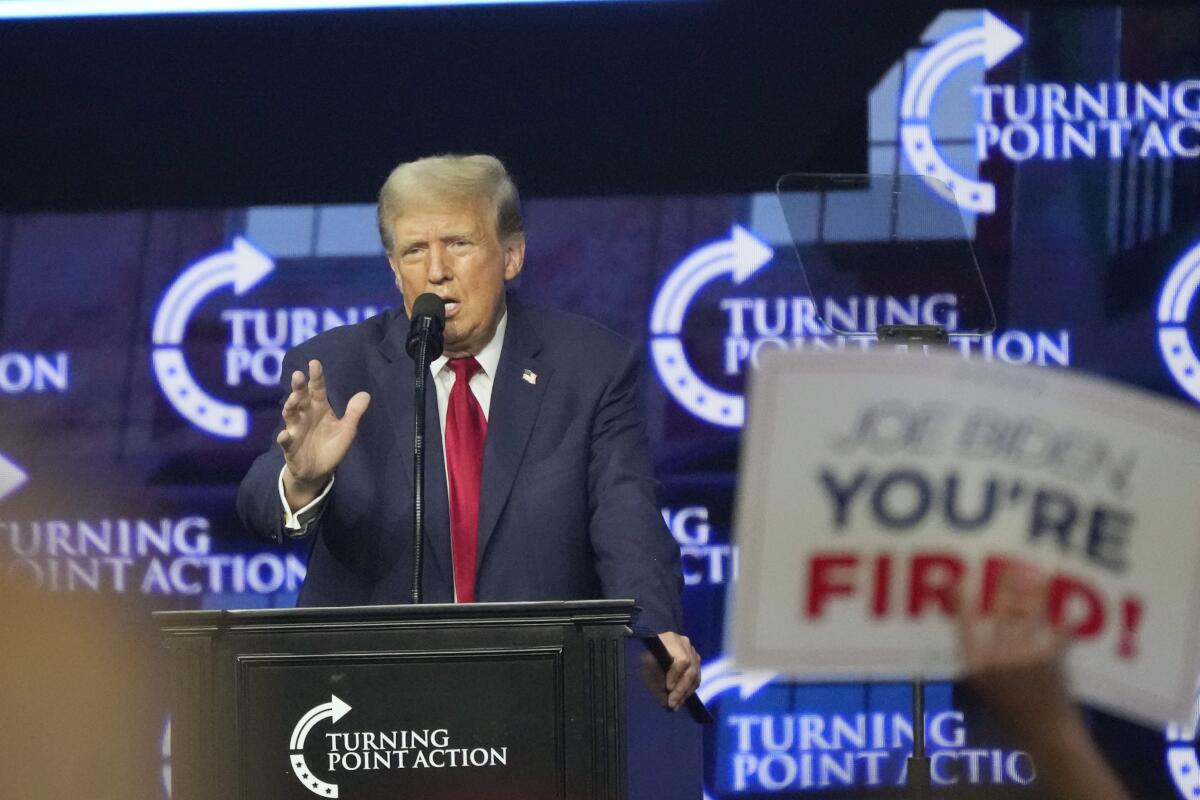 Former President Trump at last week's rally in Detroit.