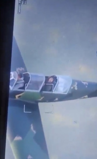 In the video, the co-pilot looks up at the drone before shooting it down