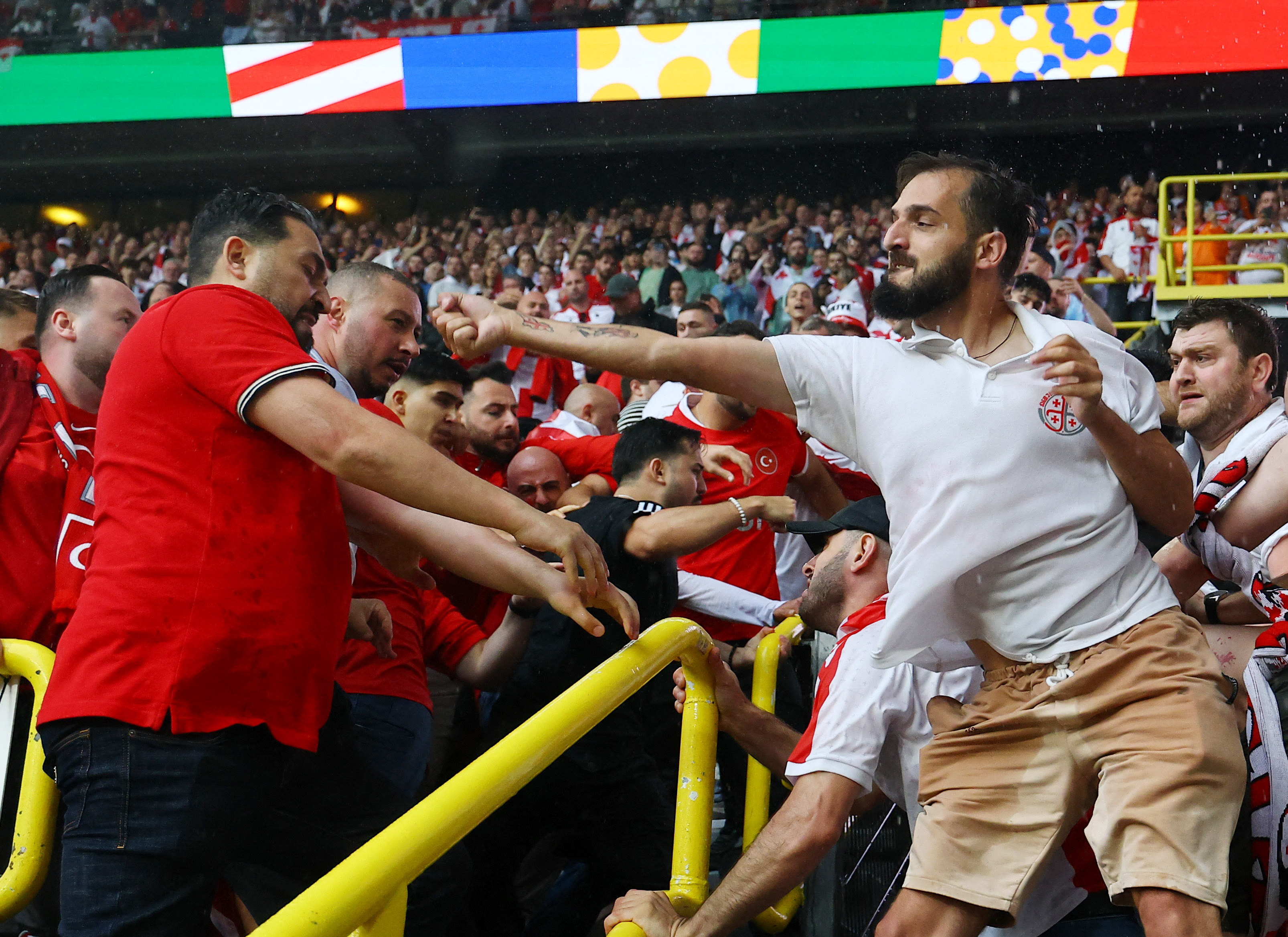 Turkey fans were seen brawling with Georgia supporters in the stands at Euro 2024