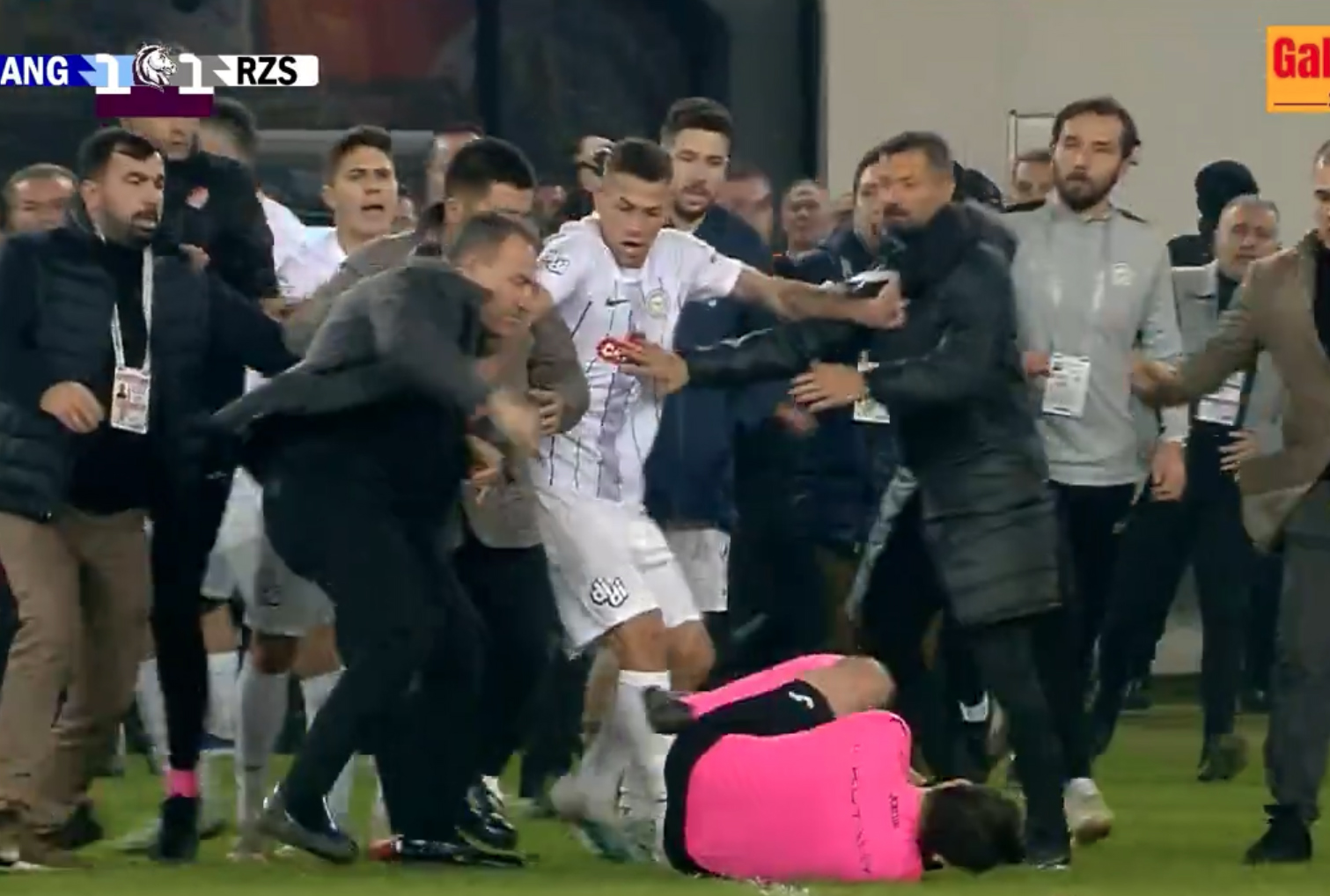 A riot kicked off after the referee was punched