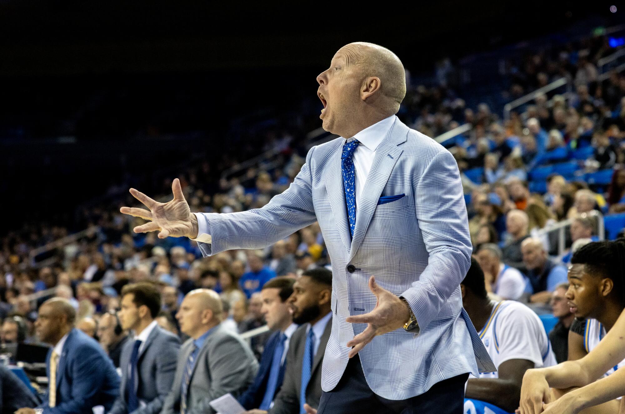 UCLA coach Mick Cronin shouts from the sideline.