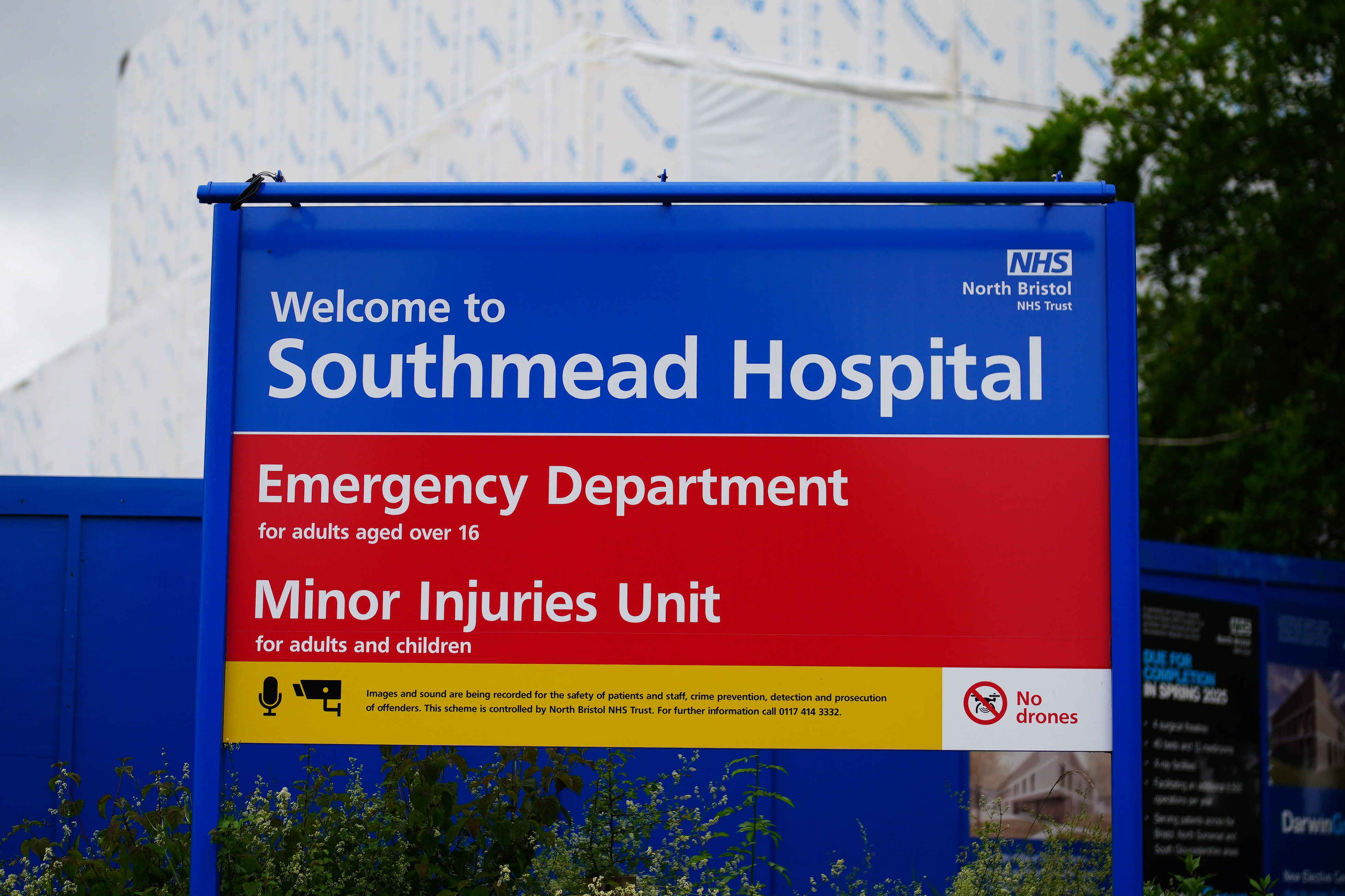 A sign outside Southmead Hospital where she is recovering