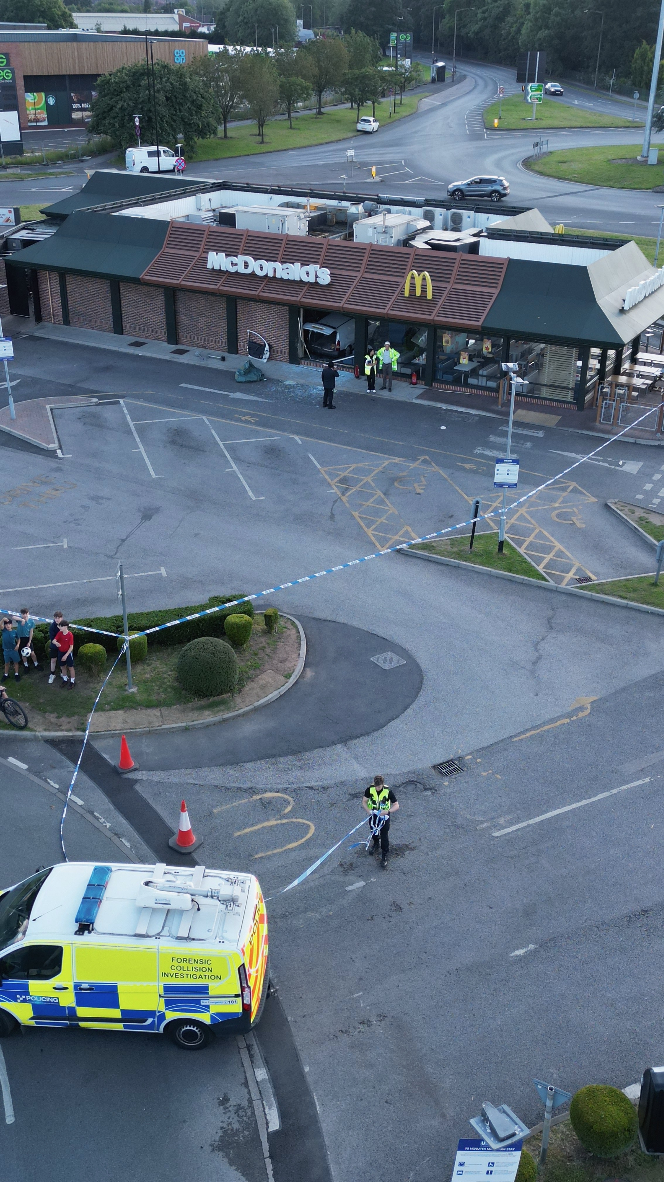 An aerial view of the site following the crash