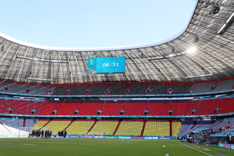 Wide view of the inside of football stadium.