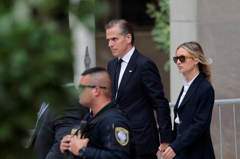 Hunter Biden, son of U.S. President Joe Biden, and his wife Melissa Cohen Biden, depart the federal court during his trial on criminal gun charges 