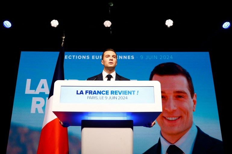 French Jordan Bardella, President of the French far-right National Rally 