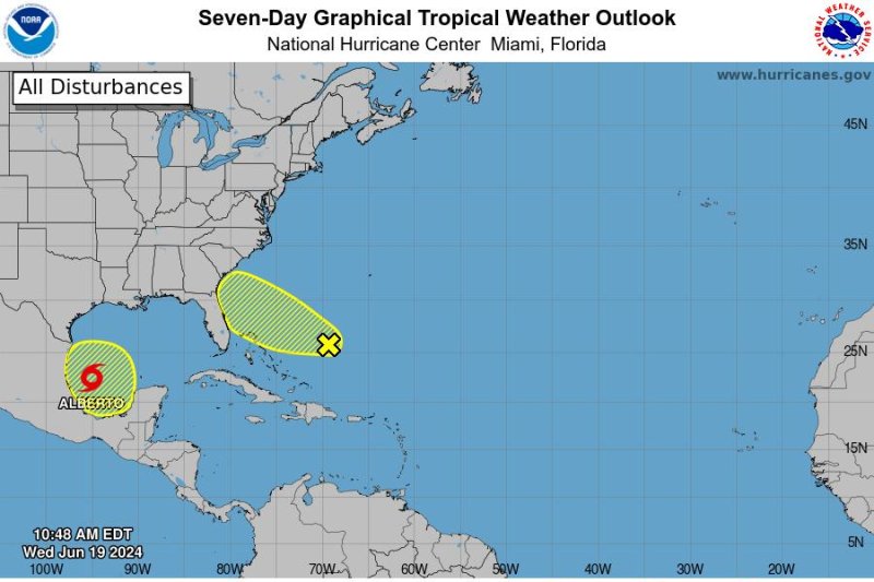 The first named storm of the Atlantic hurricane season has now formed over the Gulf of Mexico, the National Oceanic and Atmospheric Administration confirmed on Wednesday. Image courtesy of the National Hurricane Center