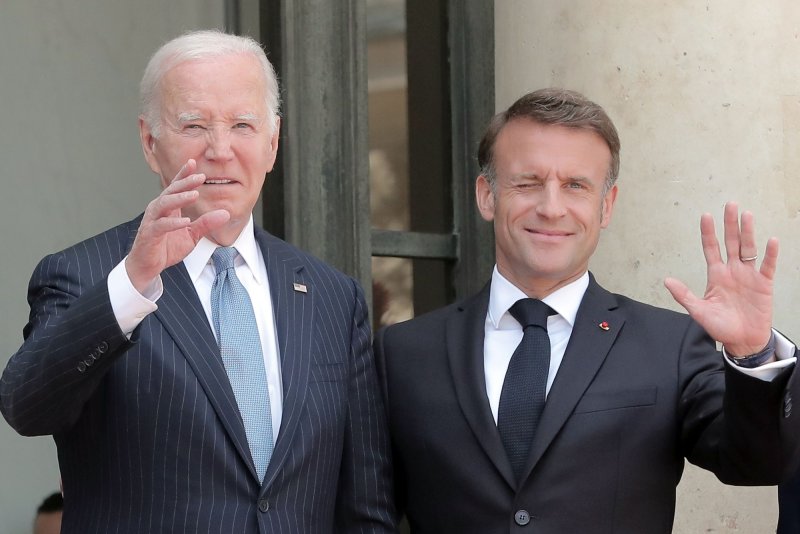 French President Emmanuel Macron hosted U.S. President Joe Biden on Saturday for a state visit, where the two leaders discussed a shared vision on the ongoing conflicts in Gaza and Ukraine. Photo by Maya Vidon-White/UPI