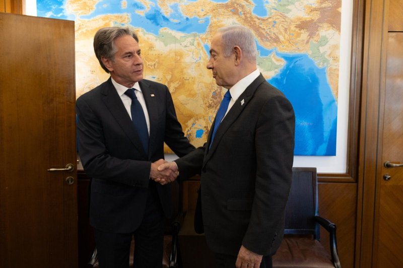 U.S. Secretary of State Antony Blinken said Tuesday that it is "on Hamas" to accept a deal including an immediate cease-fire in Gaza as he met with Israeli leaders, including Prime Minister Benjamin Netanyahu, in Tel Aviv. Photo courtesy Secretary Antony Blinken/X