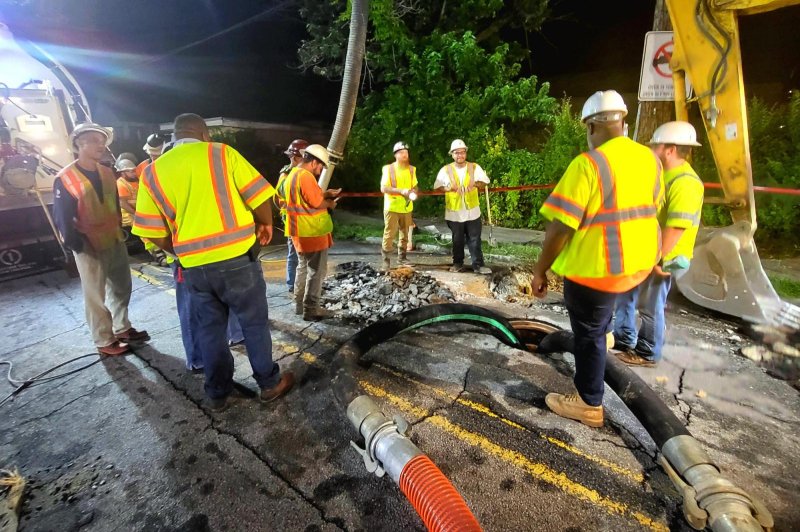 The Atlanta Department of Watershed Management said it is "diligently working" to repair a major water main break that happened Friday morning and urged residents to continue boiling their water. Photo by Atlanta Department of Watershed Management/Facebook