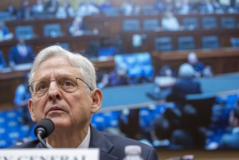 Attorney General Merrick Garland testifies before the House Judiciary Committee on Oversight of the U.S. Department of Justice on Capitol Hill on June 4 regarding claims the Justice Department is weaponized against former President Donald Trump. Photo by Ken Cedeno/UPI