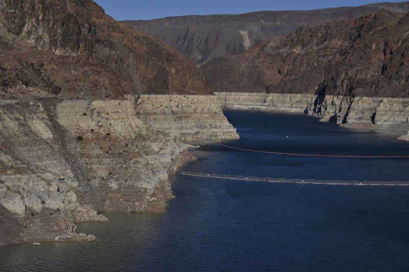 Declining water levels due to 20 years of ongoing drought reshaped Lake Mead's shorelines as seen in this file photo from November 16, 2022. On Monday, $4.9 million from NOAA and the Inflation Reduction Act will help fund seven projects to improve drought monitoring in the western United States. File Photo by Jim Ruymen/UPI