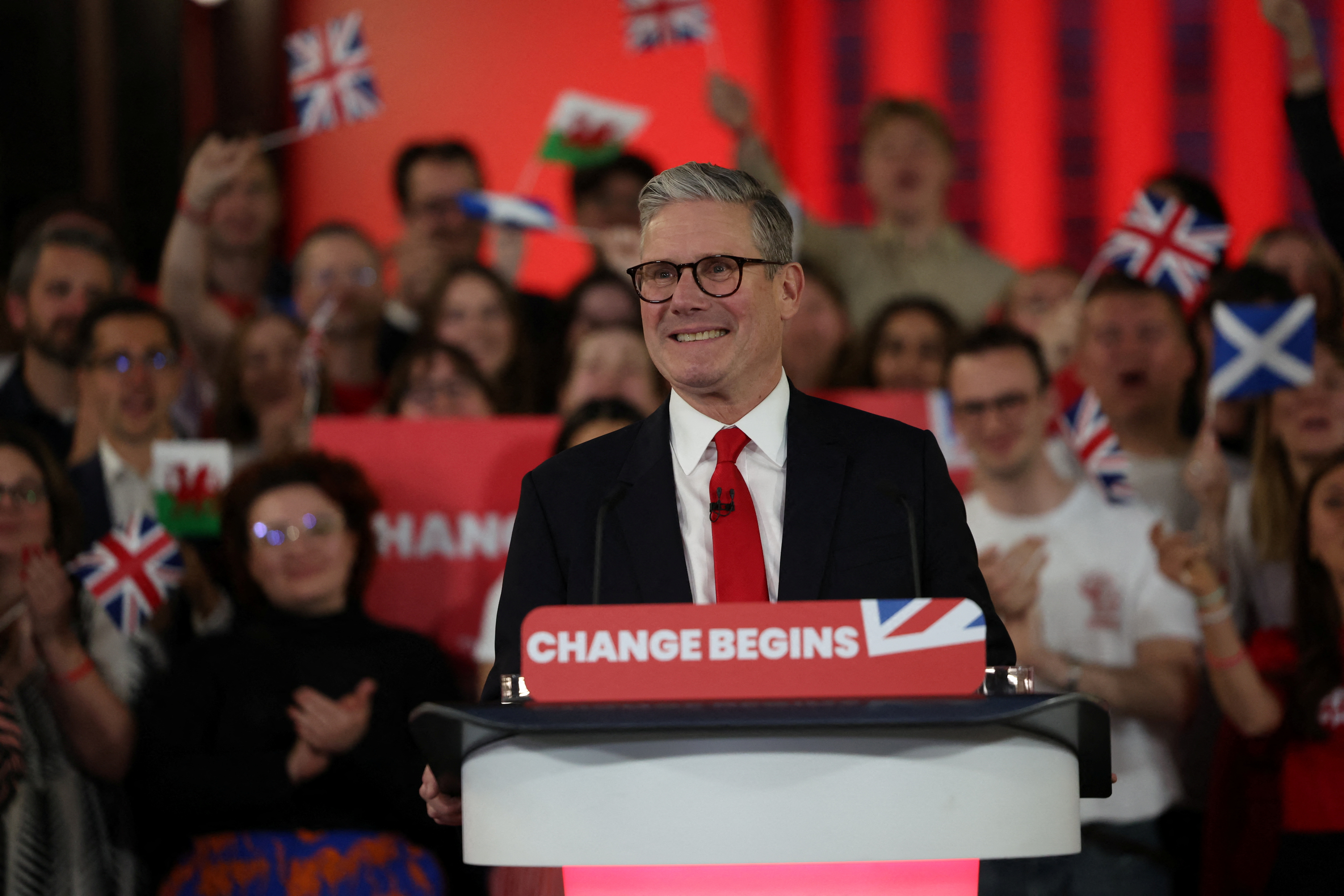 Starmer smiles as he celebrates Labour's win